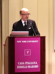 Claudio Ricci, mayor of Assisi, speaks at the opening event for Frate Francesco Courtesy: La Voce di New York 
